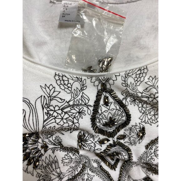 Venus Beaded Black & White Short Sleeve Dress Small Boho Classic Cute Hippie Y2K - Picture 3 of 5